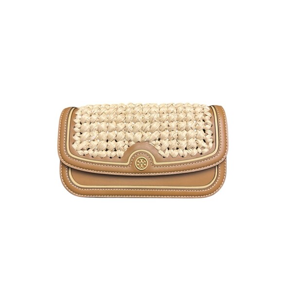 Tory Burch Robinson Raffia Wallet on a Chain Color Natural Retail $498 - Picture 1 of 8